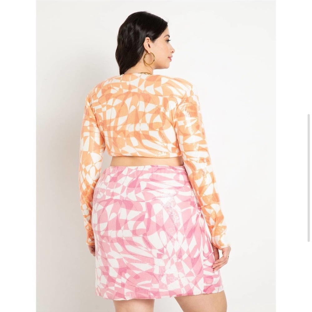 Eloquii Orange and Pink Tie-Front Mini Dress - Picture 4 of 13